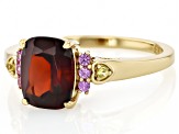 Garnet With Pink Lab Created & Yellow Lab Created Sapphire 18k Yellow Gold Over Silver Ring 2.38ctw