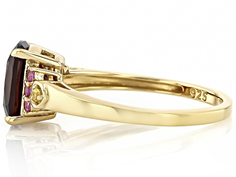 Garnet With Pink Lab Created & Yellow Lab Created Sapphire 18k Yellow Gold Over Silver Ring 2.38ctw