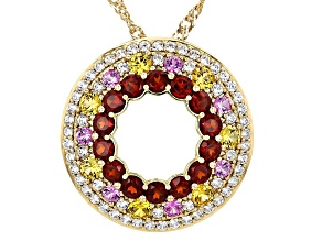 Red Garnet, Pink Lab & Yellow Lab Sapphire, White Zircon 18k Yellow Gold Over Silver Pendant/Chain