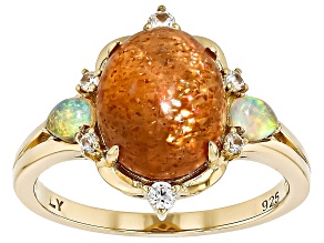 Orange Sunstone with White Ethiopian Opal 18K Yellow Gold Over Sterling Silver Ring 0.29ctw