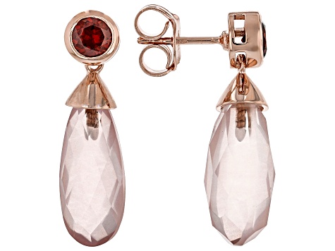 Rose Quartz with Red Garnet 18K Rose Gold Over Sterling Silver Earrings 15.30ctw