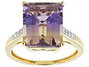 Bi-Color Ametrine With White Zircon 18K Yellow Gold Over Sterling Silver Ring 5.84ctw