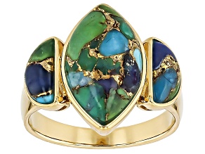 Mohave Multi Color Turquoise 18k Yellow Gold Over Sterling Silver Ring