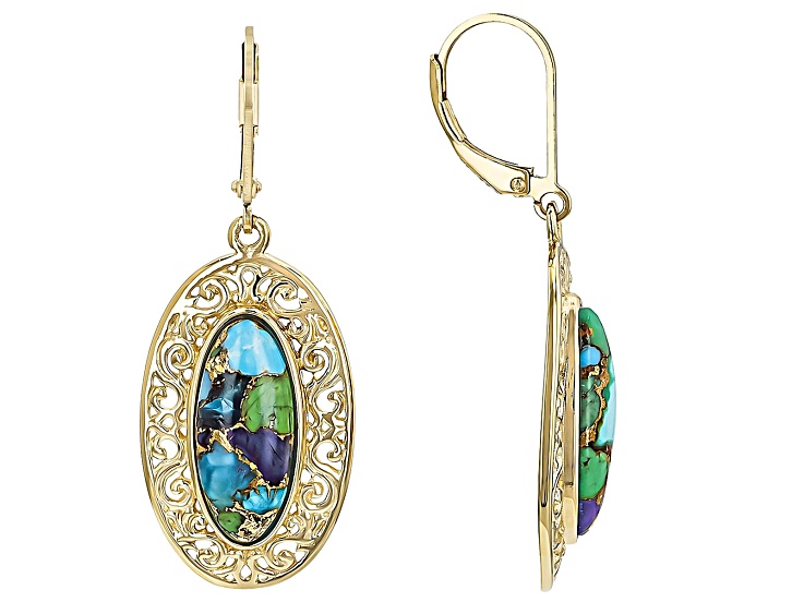 Mohave Multi Color Turquoise 18k Yellow Gold Over Sterling Silver Earrings