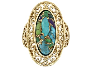 Mohave Multi Color Turquoise 18k Yellow Gold Over Sterling Silver Ring