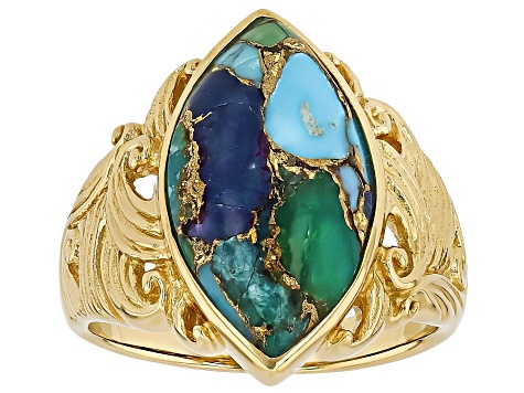 Multi-Color Mohave Composite Turquoise 18k Yellow Gold Over Multi-Color Mohave Composite Turquoise 18k Yellow Gold Over