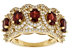 Red Garnet With White Zircon 18k Yellow Gold Over Sterling Silver Ring 3.55ctw