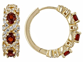 Red Garnet With White Zircon 18k Yellow Gold Over Sterling Silver Hoop Earrings 1.92ctw