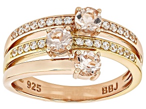 Peach Morganite With White Zircon 18k Yellow & Rose Gold Over Sterling Silver Two-Tone Ring 0.89ctw