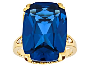 Blue Lab Created Spinel With White Lab-Grown Diamond 18k Gold Over Sterling Silver Ring 17.89ctw