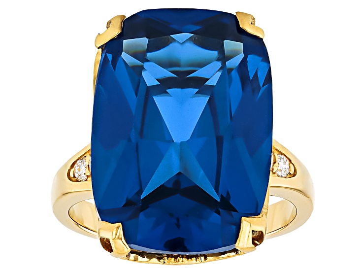 Blue Lab Created Spinel With White Lab-Grown Diamond 18k Gold Over