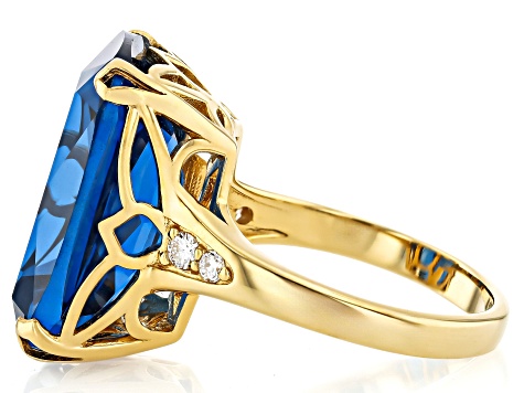 Blue Lab Created Spinel With White Lab-Grown Diamond D-F VS2-SI