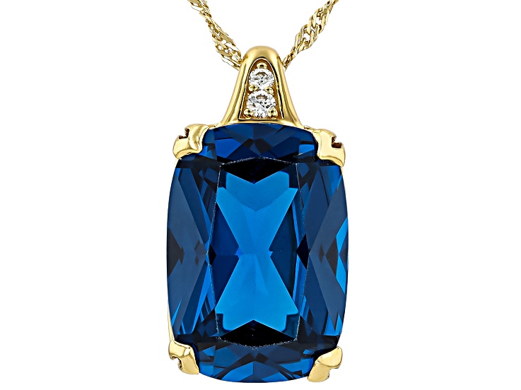 Blue Lab Created Spinel & Lab-Grown Diamond D-F VS2-SI 18k Gold