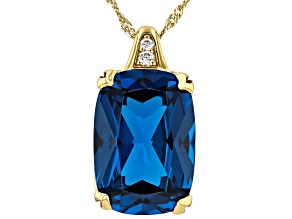 Blue Lab Created Spinel & Lab-Grown Diamond 18k Gold Over Sterling Silver Pendant/Chain 17.83ctw