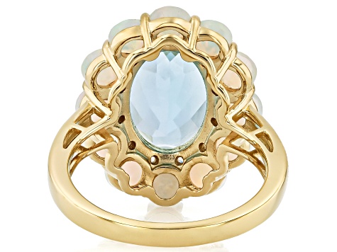 Blue Topaz With Opal and White Zircon 18k Yellow Gold Over