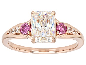 White Strontium Titanate with Pink Moissanite Fire® & Zircon 18k Rose Gold Over Silver Ring 2.35ctw