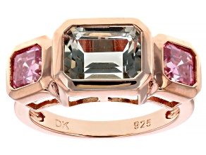 Prasiolite With Pink Moissanite 18k Rose Gold Over Sterling Silver Ring 2.98ctw