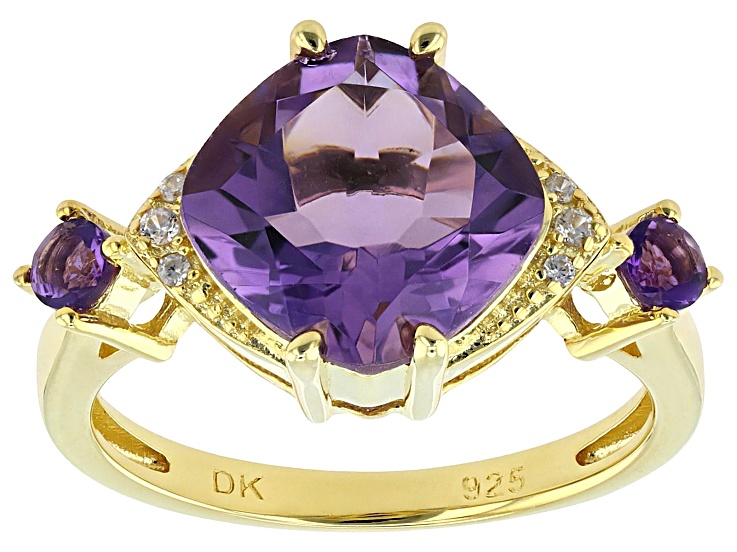 Canela Amethyst With African Amethyst & White Zircon 18k Gold Over Sterling Silver Ring 3.88ctw