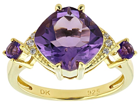 Canela Amethyst With African Amethyst & White Zircon 18k Gold Over Sterling Silver Ring 3.88ctw