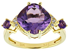 Canela Amethyst With African Amethyst & White Zircon 18k Gold Over Sterling Silver Ring 3.88ctw
