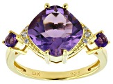 Canela Amethyst With African Amethyst & White Zircon 18k Gold Over Sterling Silver Ring 3.88ctw