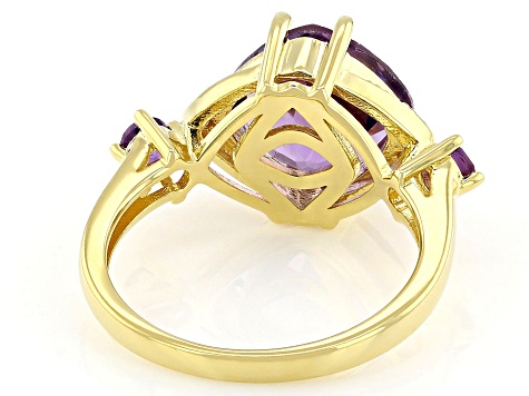 Canela Amethyst With African Amethyst & White Zircon 18k Gold Over Sterling Silver Ring 3.88ctw