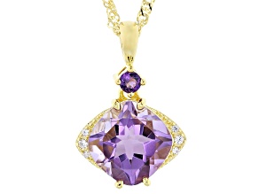 Canela Amethyst with African Amethyst & White Zircon 18k Gold Over Silver Pendant/Chain 2.89ctw