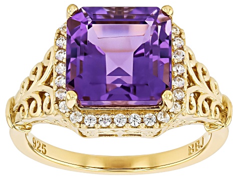 Canela Amethyst With White Zircon 18k Yellow Gold Over Sterling Silver Ring 3.96ctw