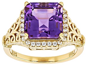 Canela Amethyst With White Zircon 18k Yellow Gold Over Sterling Silver Ring 3.96ctw