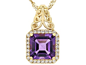 Canela Amethyst With White Zircon 18k Yellow Gold Over Sterling Silver Pendant With Chain 3.15ctw