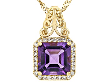 Picture of Canela Amethyst With White Zircon 18k Yellow Gold Over Sterling Silver Pendant With Chain 3.15ctw