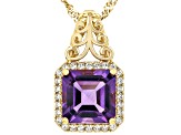 Canela Amethyst With White Zircon 18k Yellow Gold Over Sterling Silver Pendant With Chain 3.15ctw