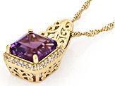 Canela Amethyst With White Zircon 18k Yellow Gold Over Sterling Silver Pendant With Chain 3.15ctw