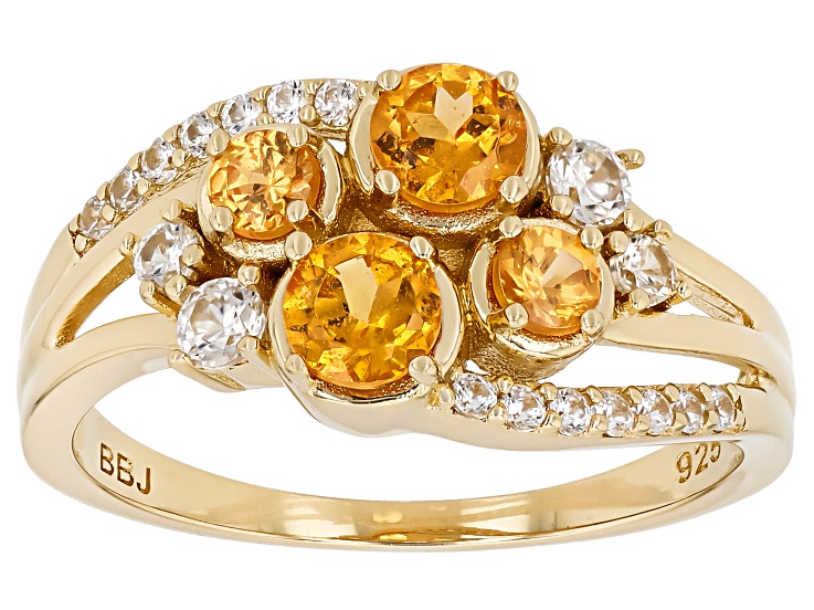 Orange Spessartite Garnet With White Zircon 18k Yellow Gold Over Sterling Silver Ring 1.14ctw