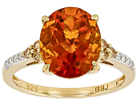 Madeira Citrine With Prazana® Lab Grown Diamond 18k Yellow Gold Over Silver Ring 3.99ctw