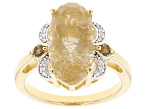 Golden Rutilated Quartz, Smoky Quartz & White Zircon 18k Gold Over Sterling Silver Ring 5.20ctw