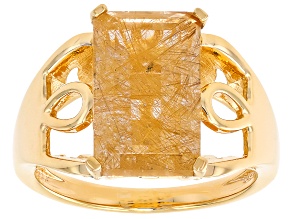Golden Rutilated Quartz With Smoky Quartz 18k Yellow Gold Over Sterling Silver Ring 4.34ctw