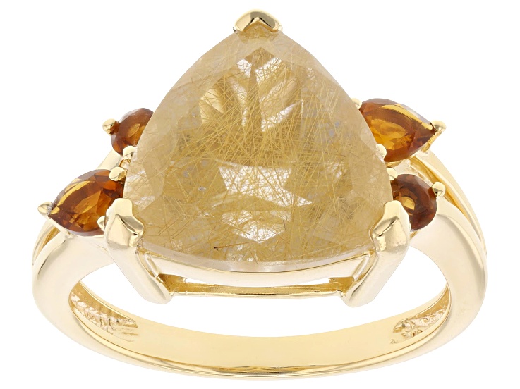 Golden Rutilated Quartz With Madeira Citrine 18k Yellow Gold Over Sterling Silver Ring 5.48ctw