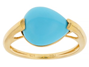 Blue Sleeping Beauty Turquoise 18k Yellow Gold Over Sterling Silver Ring