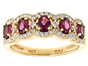 Grape Color Garnet With White Zircon 18k Yellow Gold Over Sterling Silver Ring 1.15ctw
