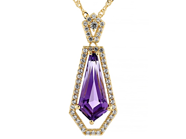 Purple Canela Amethyst 18k Yellow Gold Over Sterling Silver Pendant with Chain 3.79ctw