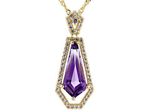 Purple Canela Amethyst 18k Yellow Gold Over Sterling Silver Pendant with Chain 3.79ctw