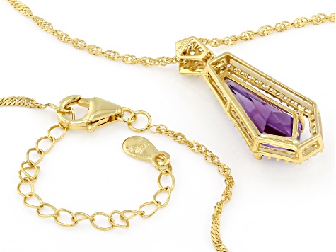Purple Canela Amethyst 18k Yellow Gold Over Sterling Silver Pendant with Chain 3.79ctw