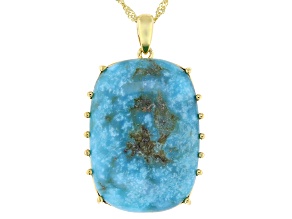 Kingman Turquoise 18k Yellow Gold Over Sterling Silver Pendant With Singapore Chain