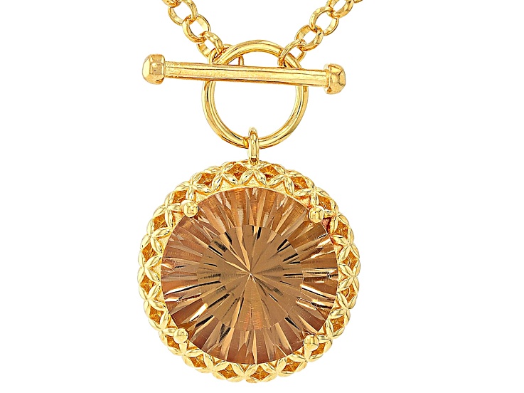 Champagne Quartz 18k Yellow Gold Over Sterling Silver Solitaire Necklace, 8.84ct