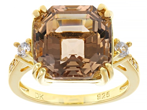 Champagne Quartz 18k Yellow Gold Over Sterling Silver Ring, 6.57