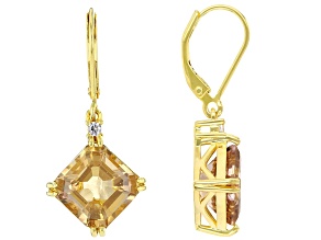 Champagne Quartz With White Zircon 18k Yellow Gold Over Sterling Silver Earrings, 7.72ctw