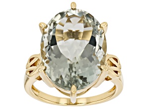Green Prasiolite 18k Yellow Gold Over Sterling Silver Solitaire Ring, 14.03ct