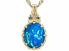 Ethiopian Opal With Blue Diamond 18k Yellow Gold Over Sterling Silver Pendant With Chain 2.04ctw