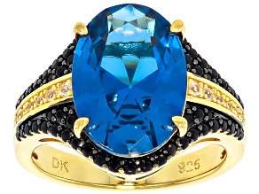 Blue Lab Created Spinel 18K Yellow Gold Over Silver Ring 6.11ctw